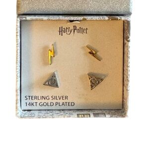 Harry Potter Deathly Hollows & Lightning Bolt Earrings Sterling Silver 14KT Gold